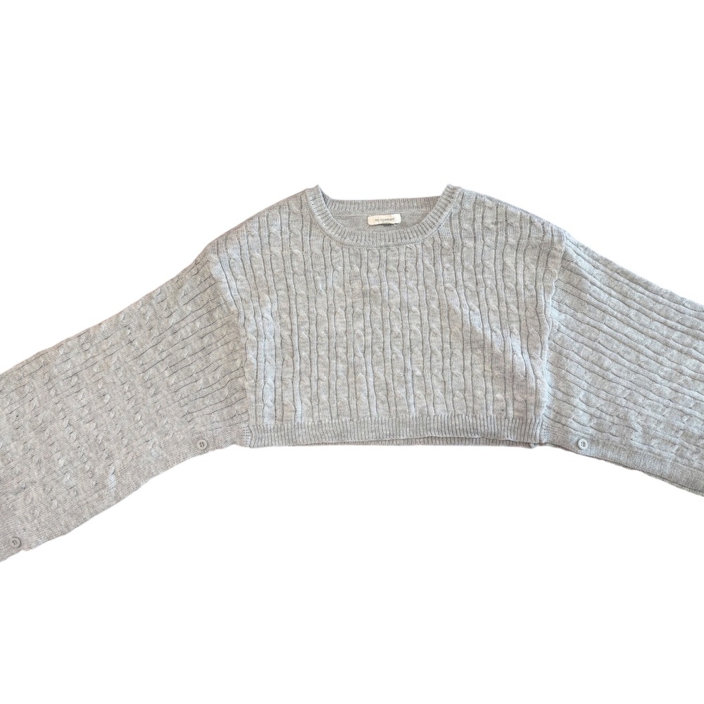 Gray Cropped Cable Knit Sweater XL Y2K Preppy Academia Button Sleeve